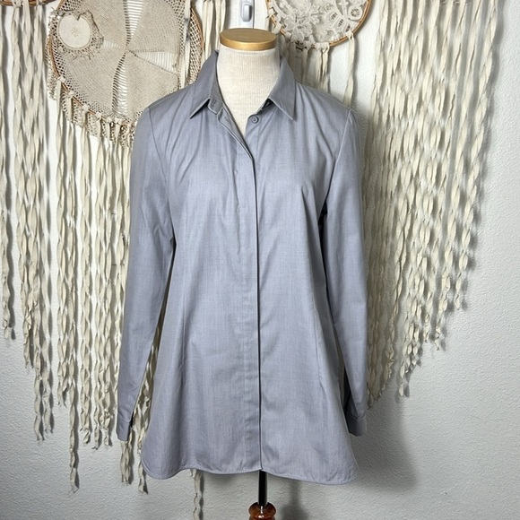 LaFayette 148 New York Gray Long Sleeve Classic Button Down Blouse Size M - Picture 3 of 8